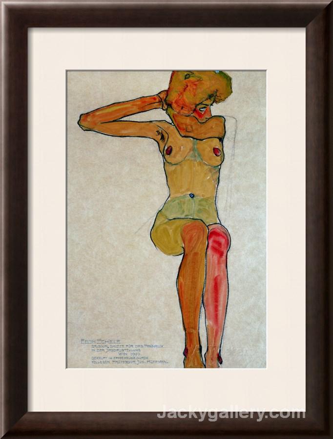 Seated Female Nude with Raised Right Arm by Egon Schiele paintings reproduction